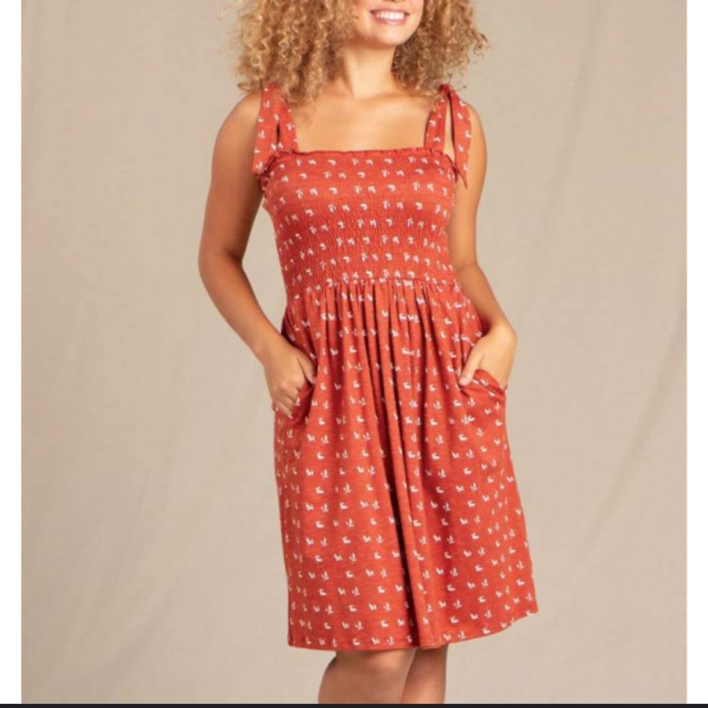 Toad&Co Rust Red Mini Dress with White Pattern
